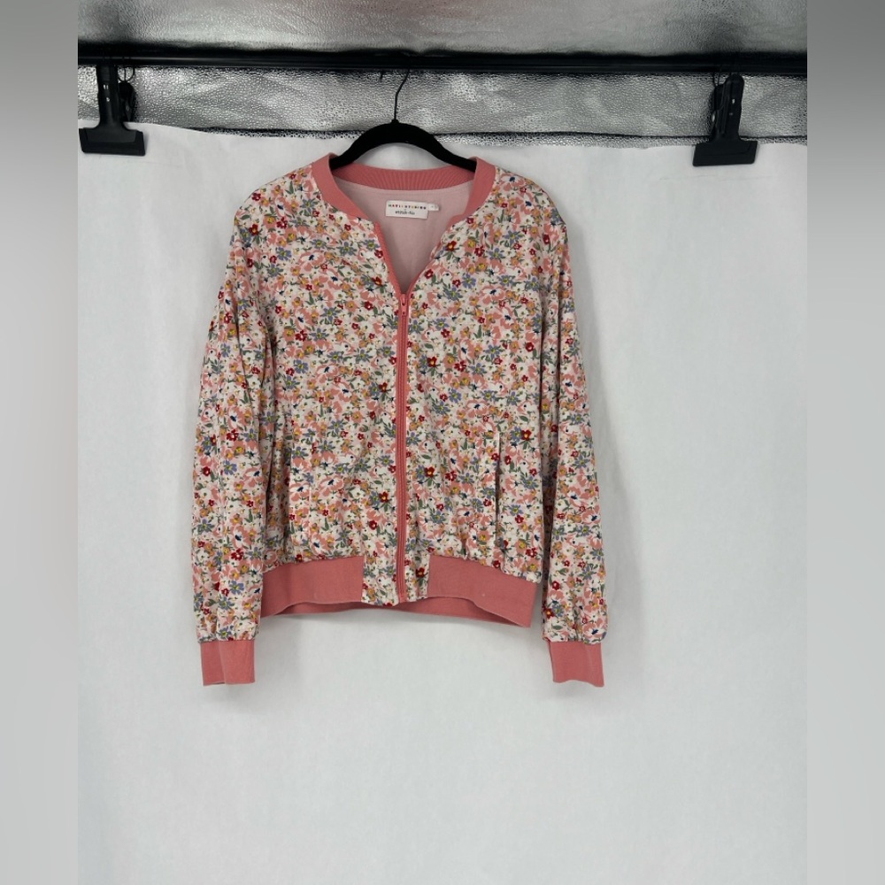 Katie Sturino Stitch Fox Floral Bomber Jacket with Pink Trim - Women